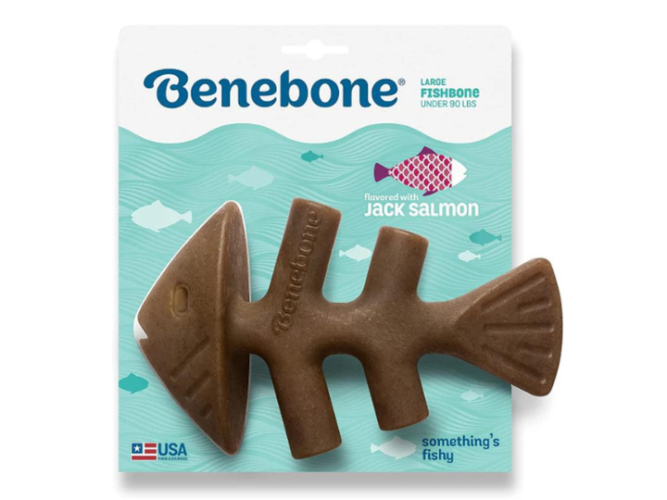 Benebone fish bone toughest dog chew toy in nz flavoured with fish salmon
